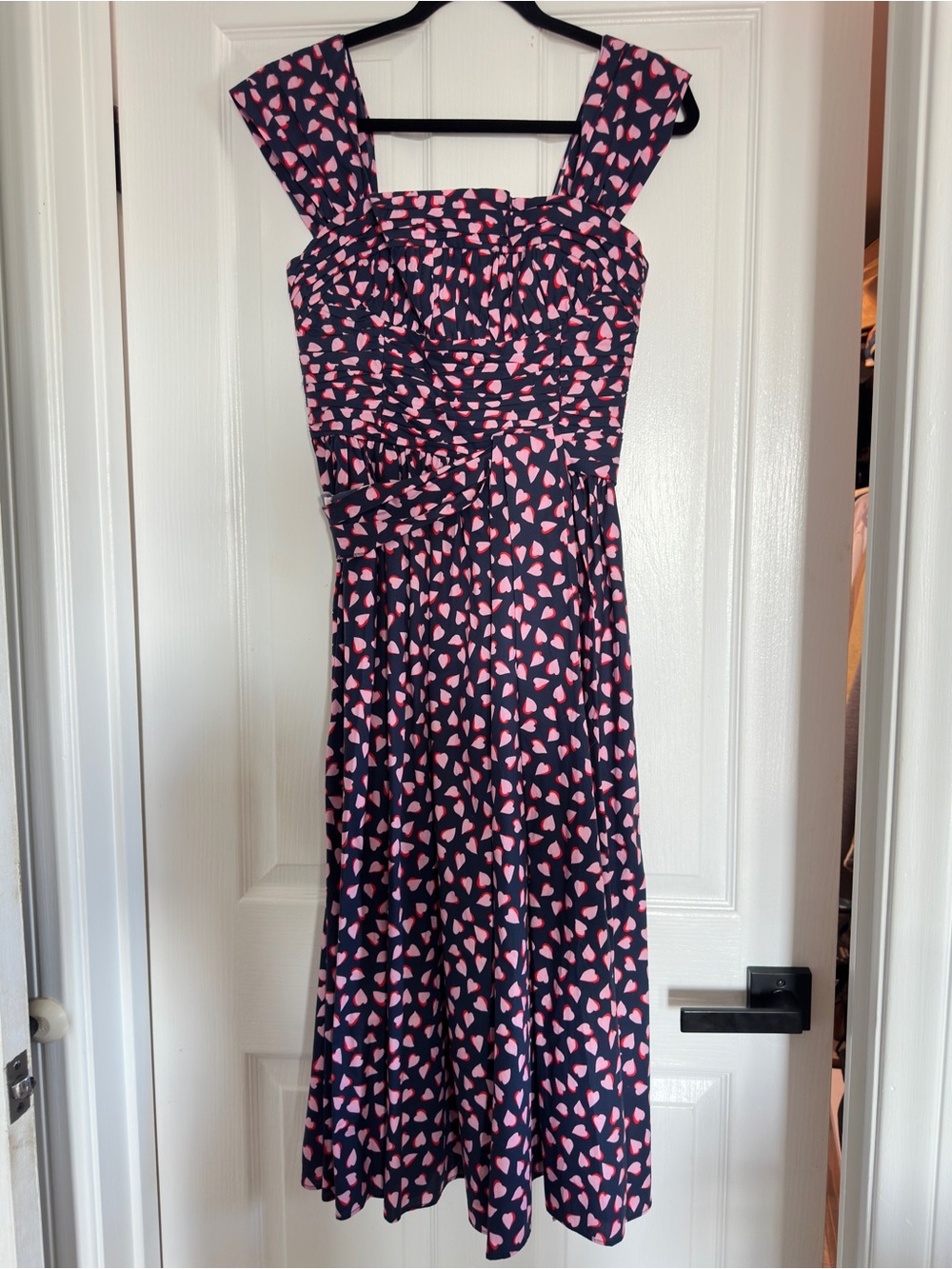 Carolina Herrera Navy Midi Dress with Pink Heart Print